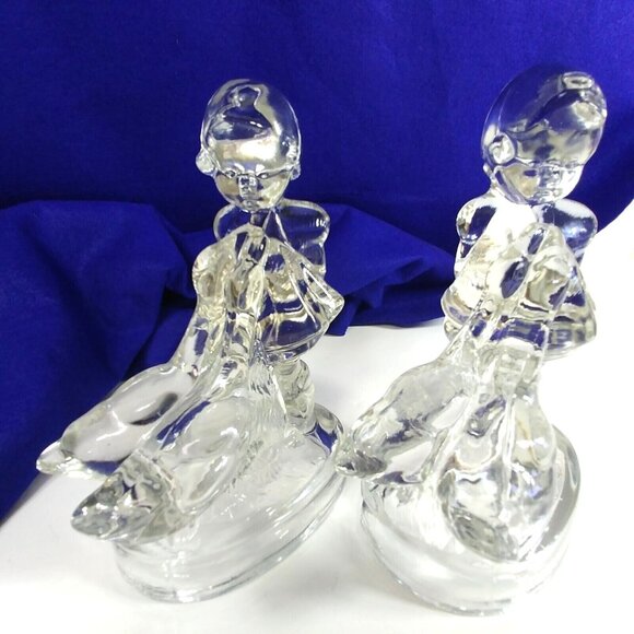 Vintage Pair of Clear Glass Bookends Girl Feeding Geese - Picture 11 of 11